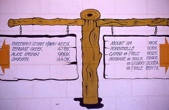 Entfernungstafel an einem Rasthaus